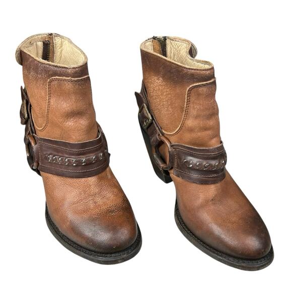 Freebird By Steven Phlow Brown Distressed Harness Western Ankle Boot Size US 6 - Picture 5 of 12